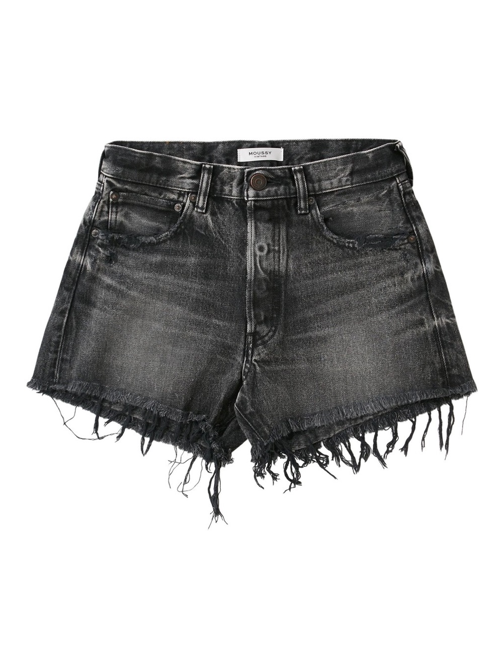 Moussy Black Washed Distressed Denim Shorts